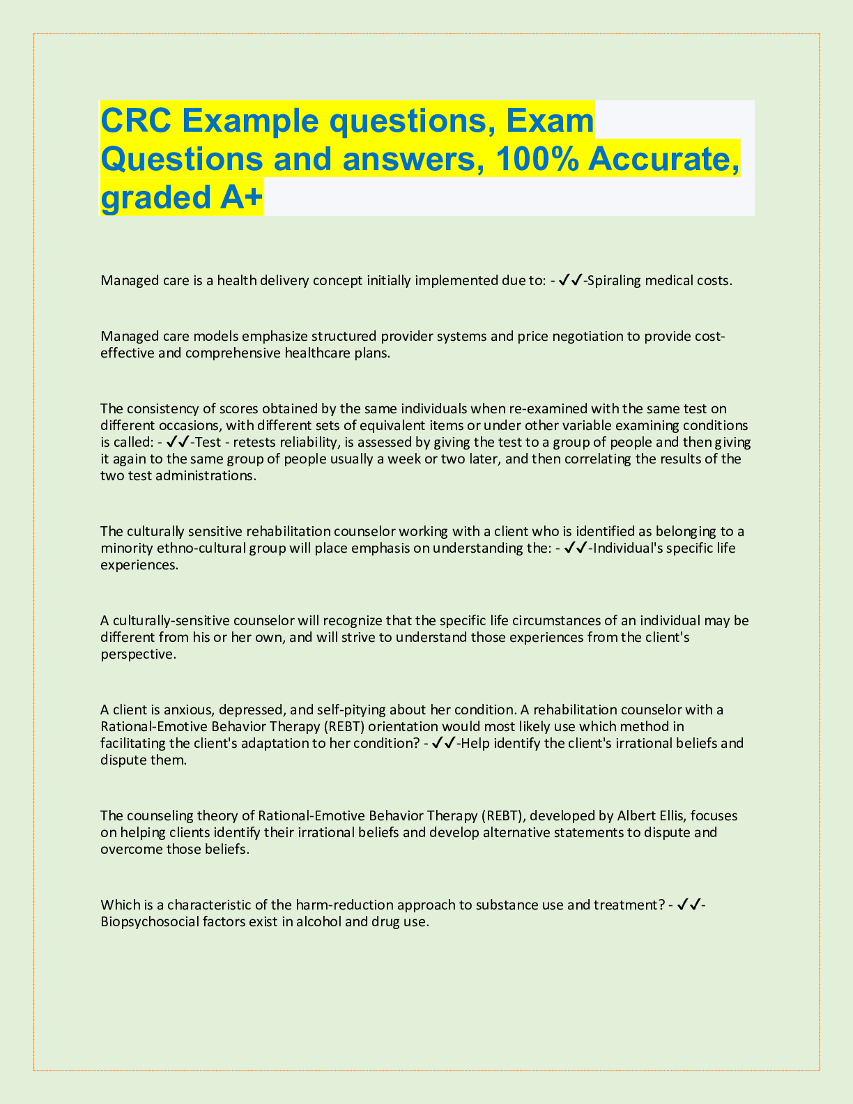 Preview image for CRC Example questions, Exam  Questions and answers, 100% Accurate,  graded A+